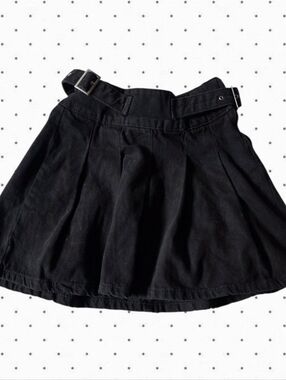Primark black denim pleated skirt with adjustable side belts